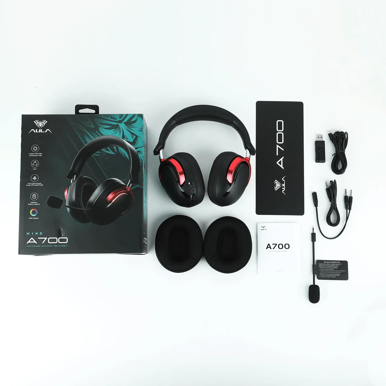 Perifericos Auricular Aula A700 Black/Red Wireless BT Gamer