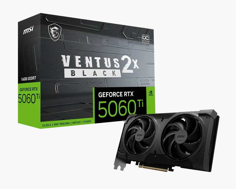 Placa De Video Nvidia Geforce MSI RTX 5060 Ti 16GB Ventus 2X OC Black Plus G506T16V2CBP