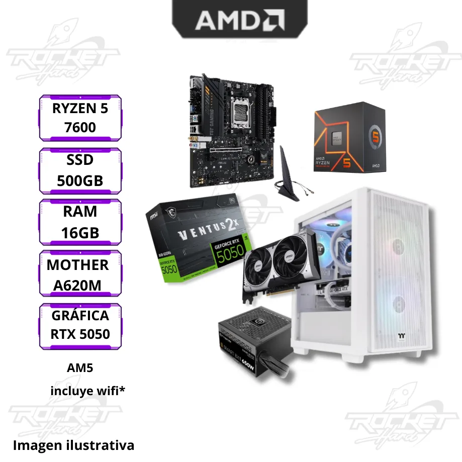 Pc Rocket Ryzen 5 7600 - 16gb - A620 - 500gb - Rtx 5050