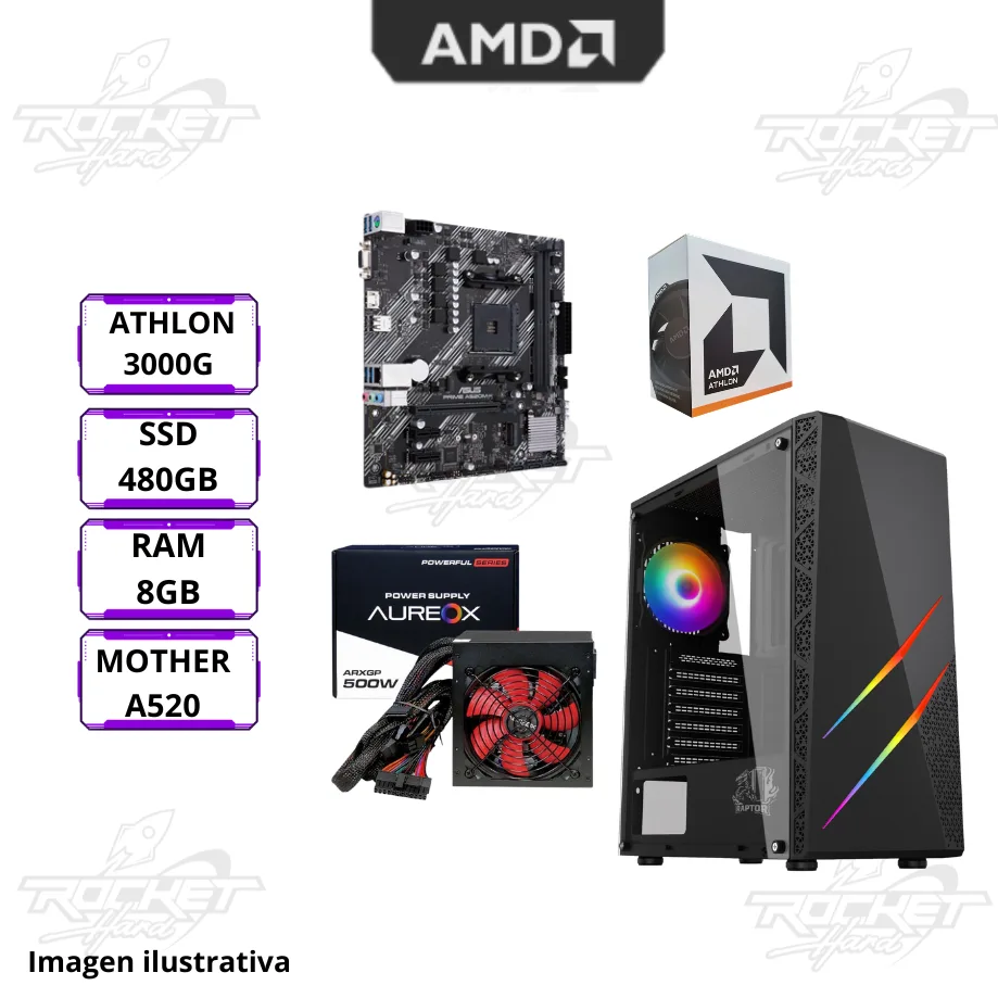 Pc Rocket Athlon 3000g - 8gb - 480gb - 550w - Gabinete Rgb