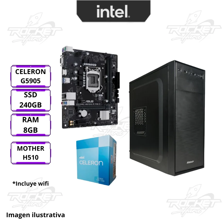 Pc Rocket Intel Celeron G5905 - 8gb - 240gb - Wifi - Gabinete Kit