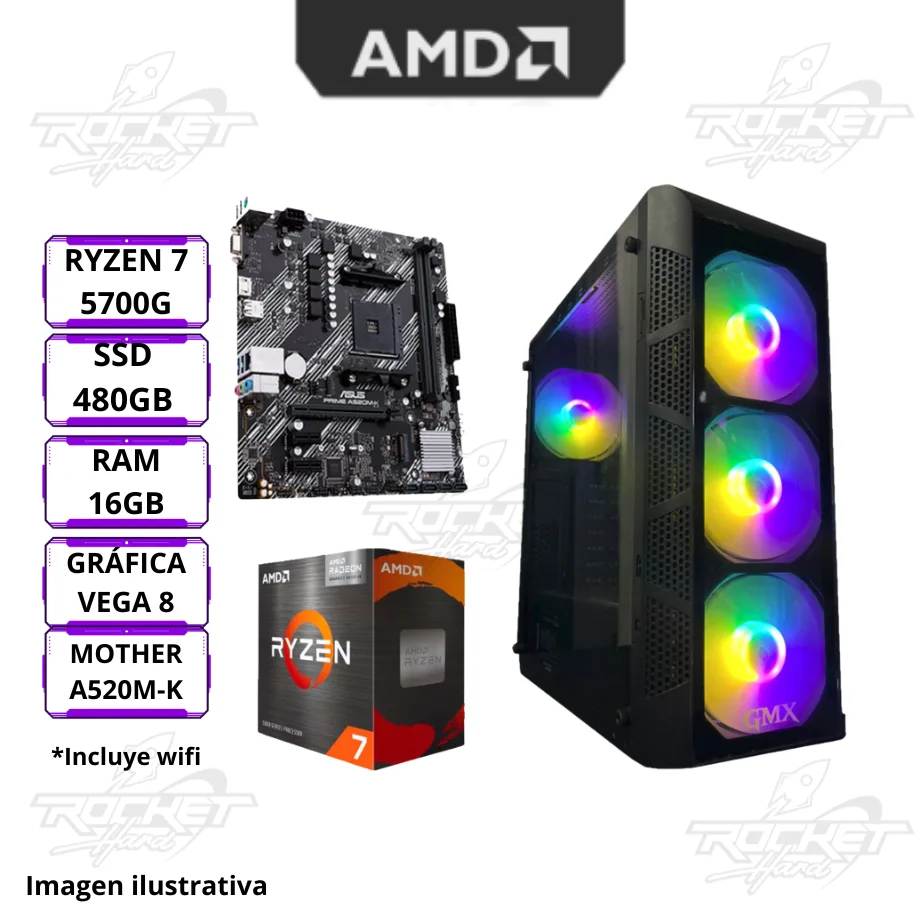 Pc Ryzen 7 5700g - 16gb - 480gb - Gabinete Rgb