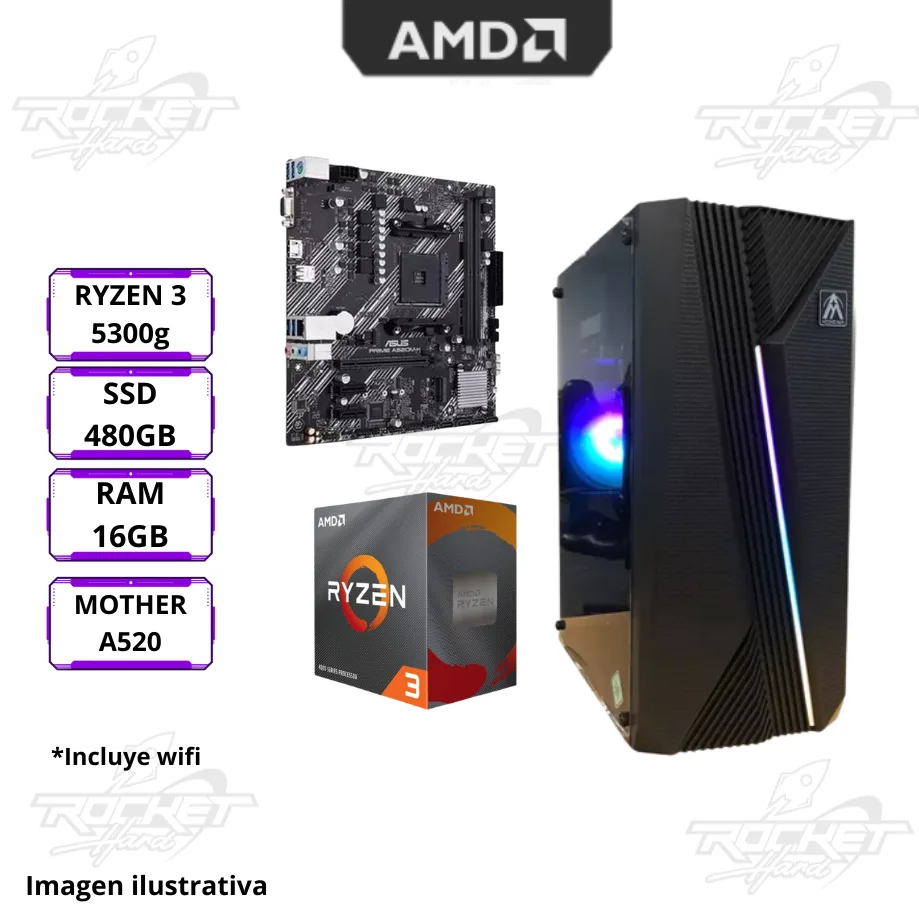 Pc Ryzen 3 5300g - A520 - 16gb - 480gb - Gabinete Rgb