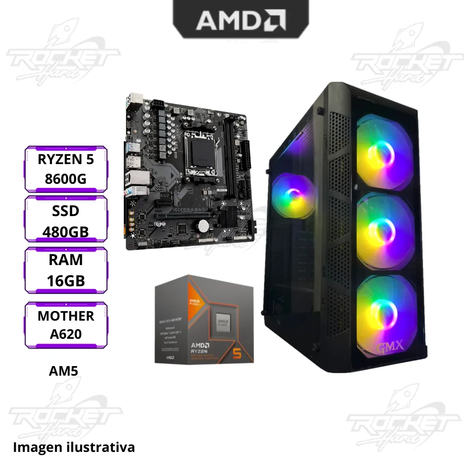 Pc Rocket Ryzen 5 8600g Am5 - A620 -16gb - 480gb