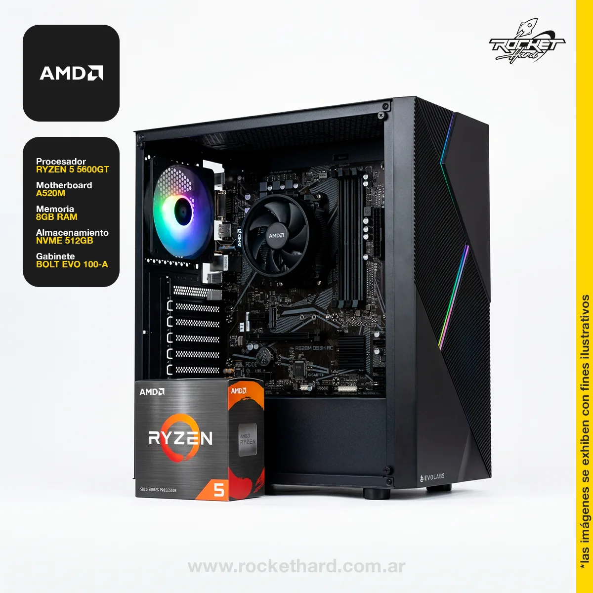PC ROCKET RYZEN 5 5600GT - 8GB - 512GB - 500W - GABINETE RGB
