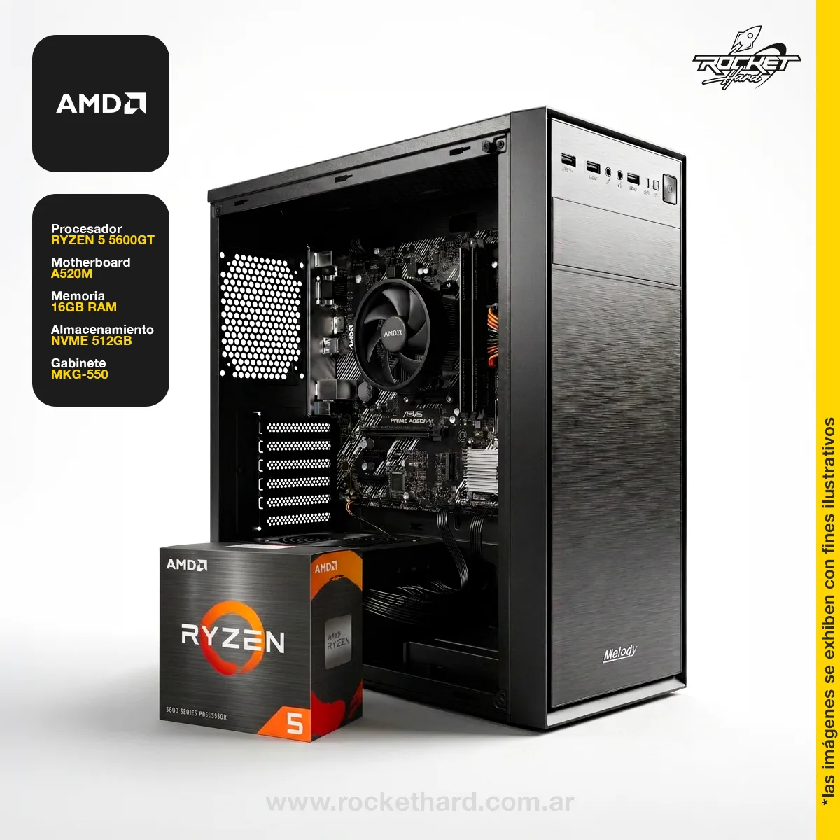 PC ROCKET RYZEN 5 5600GT - 16GB - 512GB - 500W - KIT GABINETE