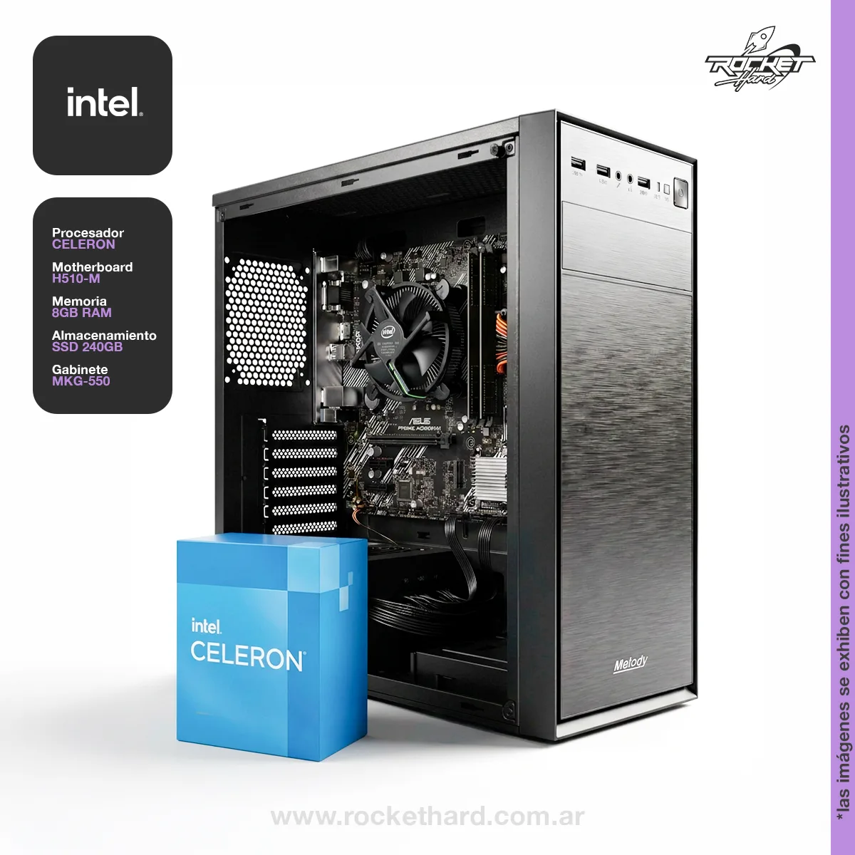 PC ROCKET INTEL CELERON G5905 - 8GB - 240GB - WIFI - GABINETE KIT