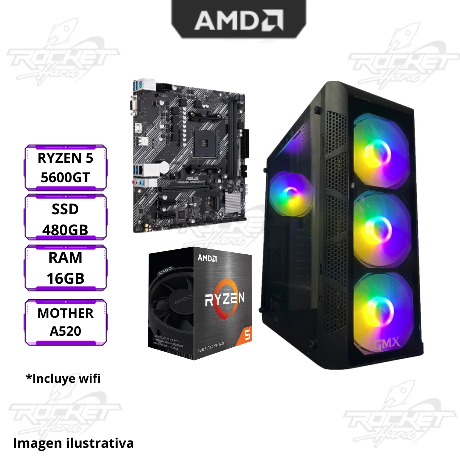 Pc Ryzen 5 5600gt - 16gb - 480gb - Gabinete Rgb