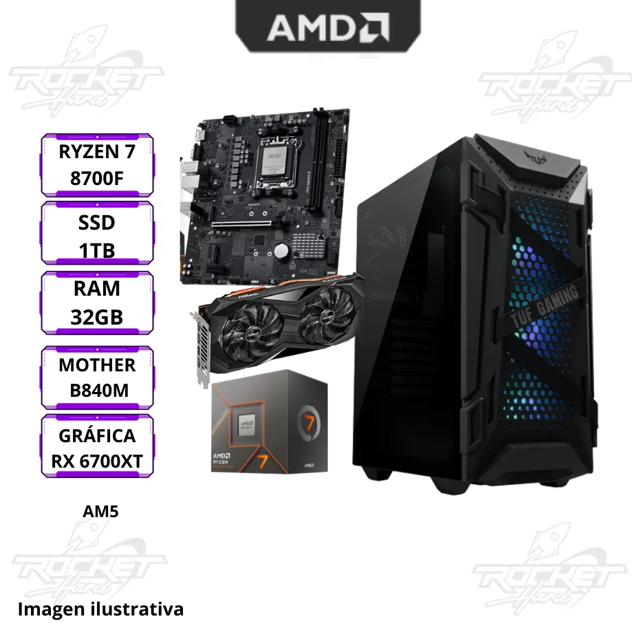 Pc Rocket Ryzen 7 8700f -6700xt  - 1tb - 32gb -  Am5