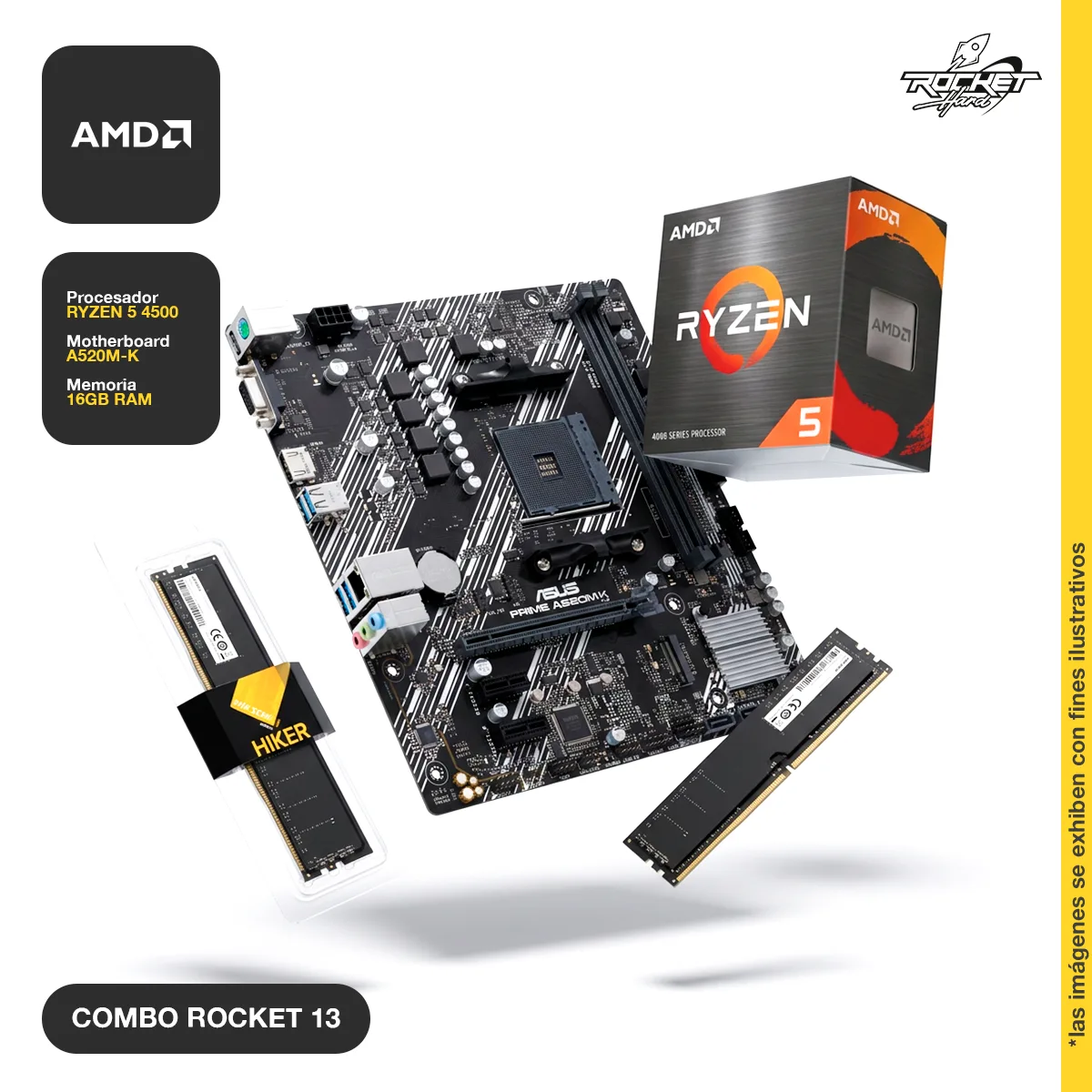 COMBO ROCKET RYZEN 5 4500 S/V - A520 - 16GB