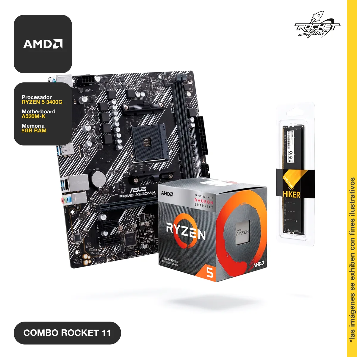 COMBO ROCKET RYZEN 5 3400G - 8GB - A520M