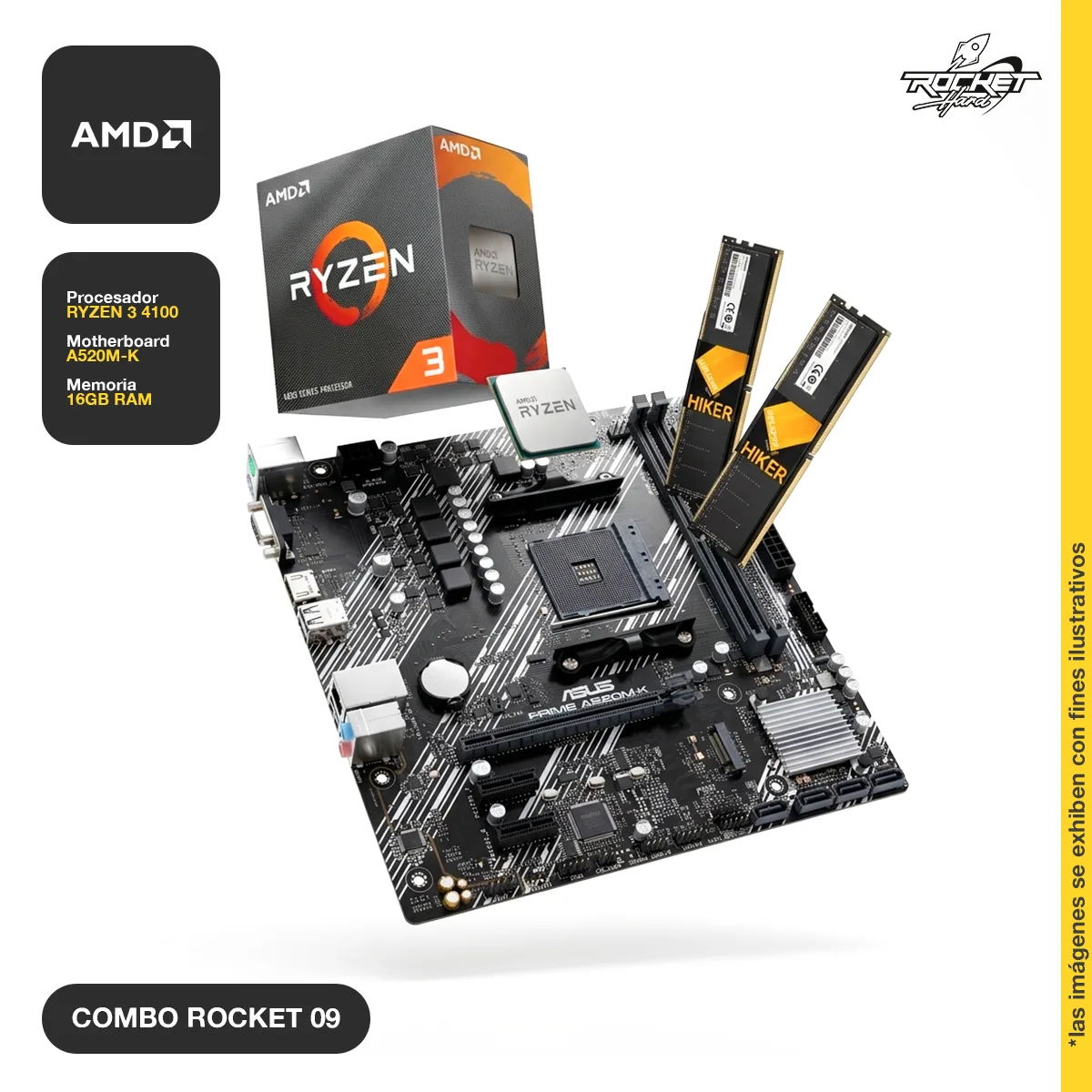 COMBO ROCKET RYZEN 3 4100 S/V - A520 - 16GB