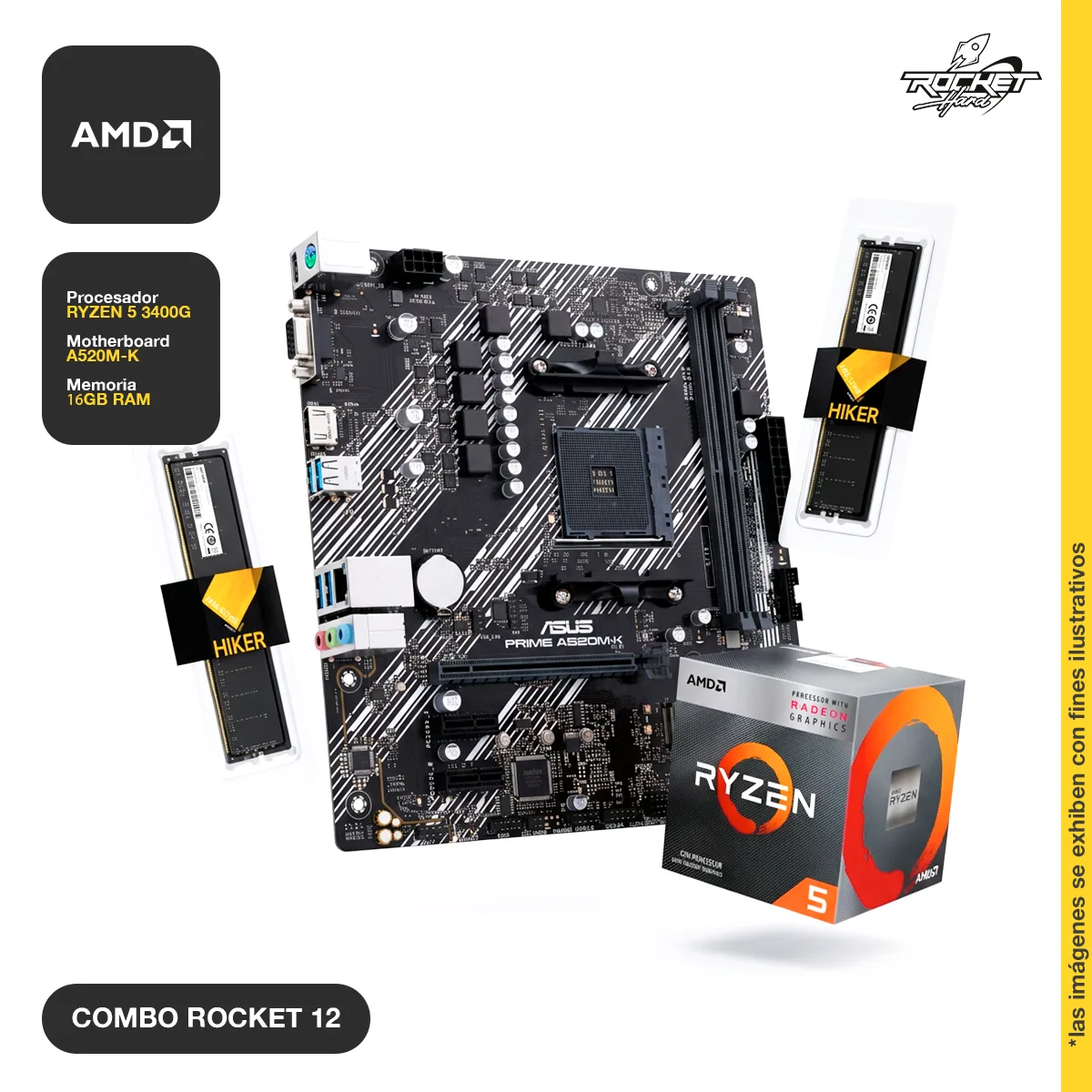 COMBO ROCKET RYZEN 5 3400G - A520 - 16GB