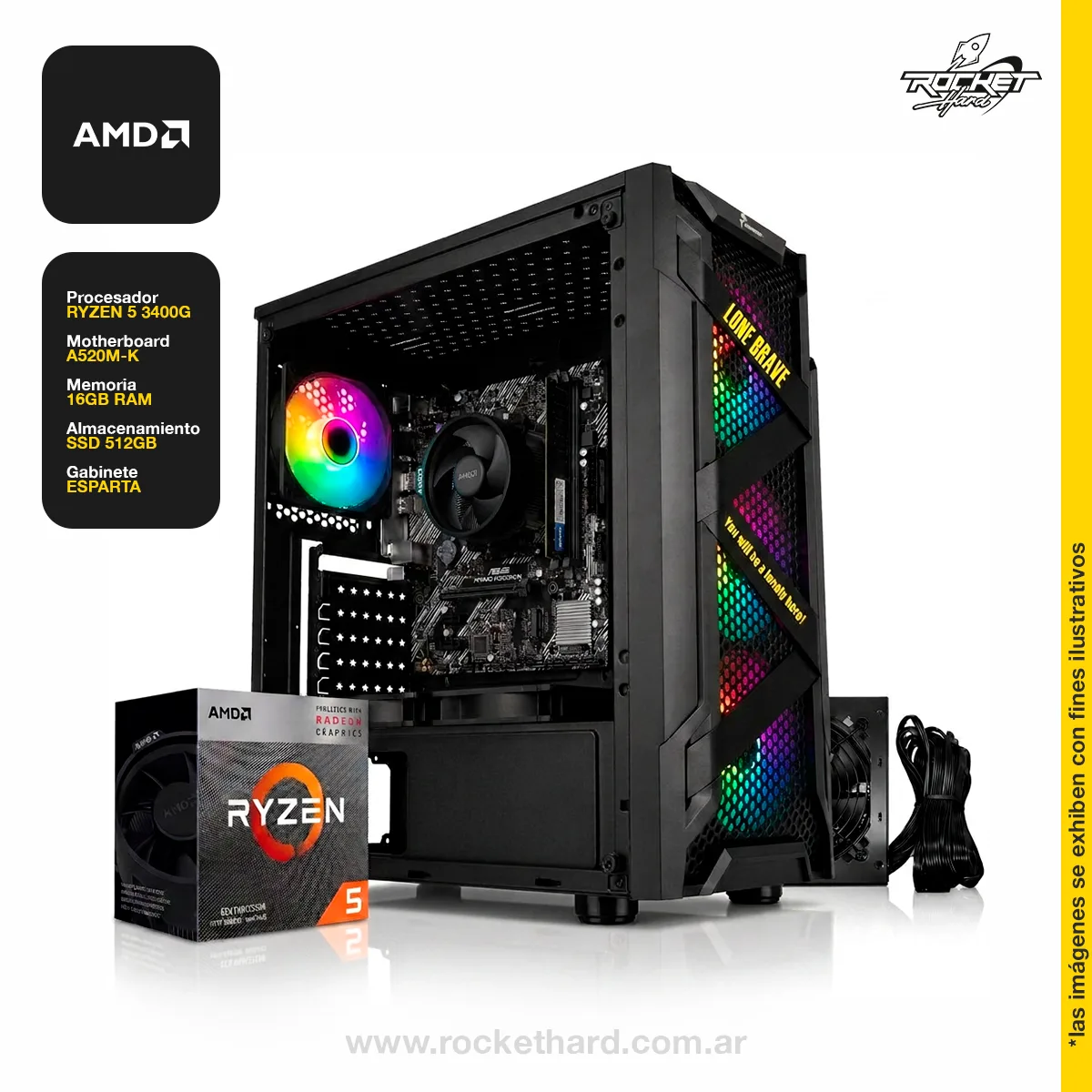 PC RYZEN 5 3400G-16GB+512GB+GABINETE RGB+WIFI