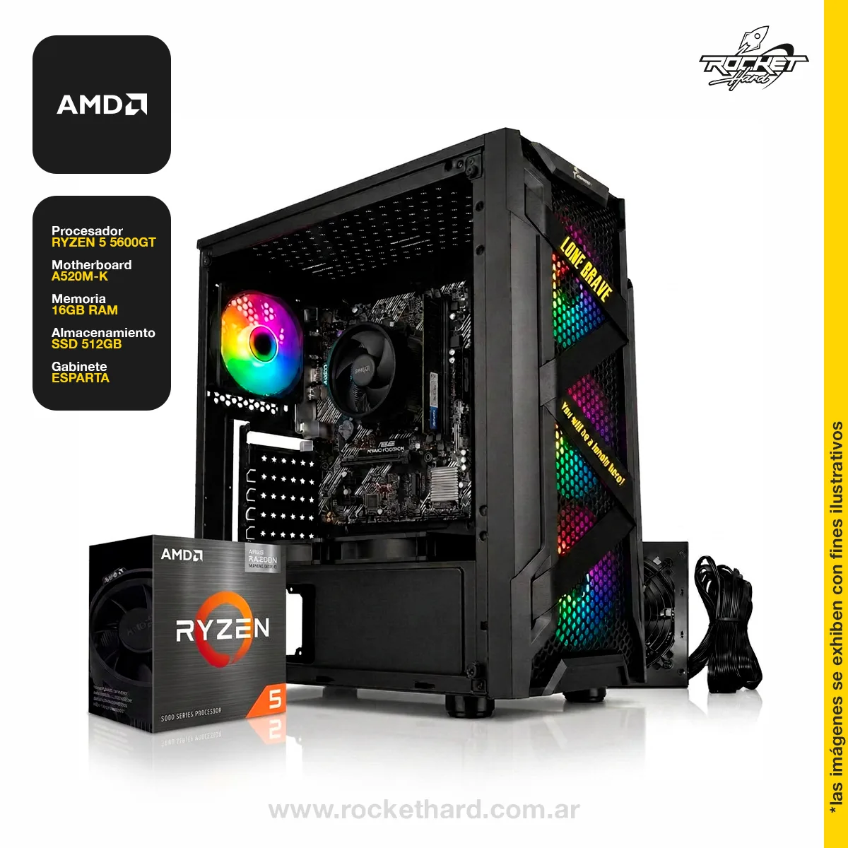 PC RYZEN 5 5600GT - 16GB - 512GB - GABINETE RGB - WIFI
