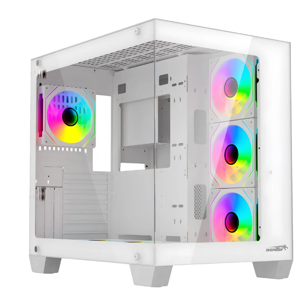 Gabinete Sentey Bearer PRO 7 Coolers ARGB Vidrio Templado lateral y frontal con control remoto Blanco