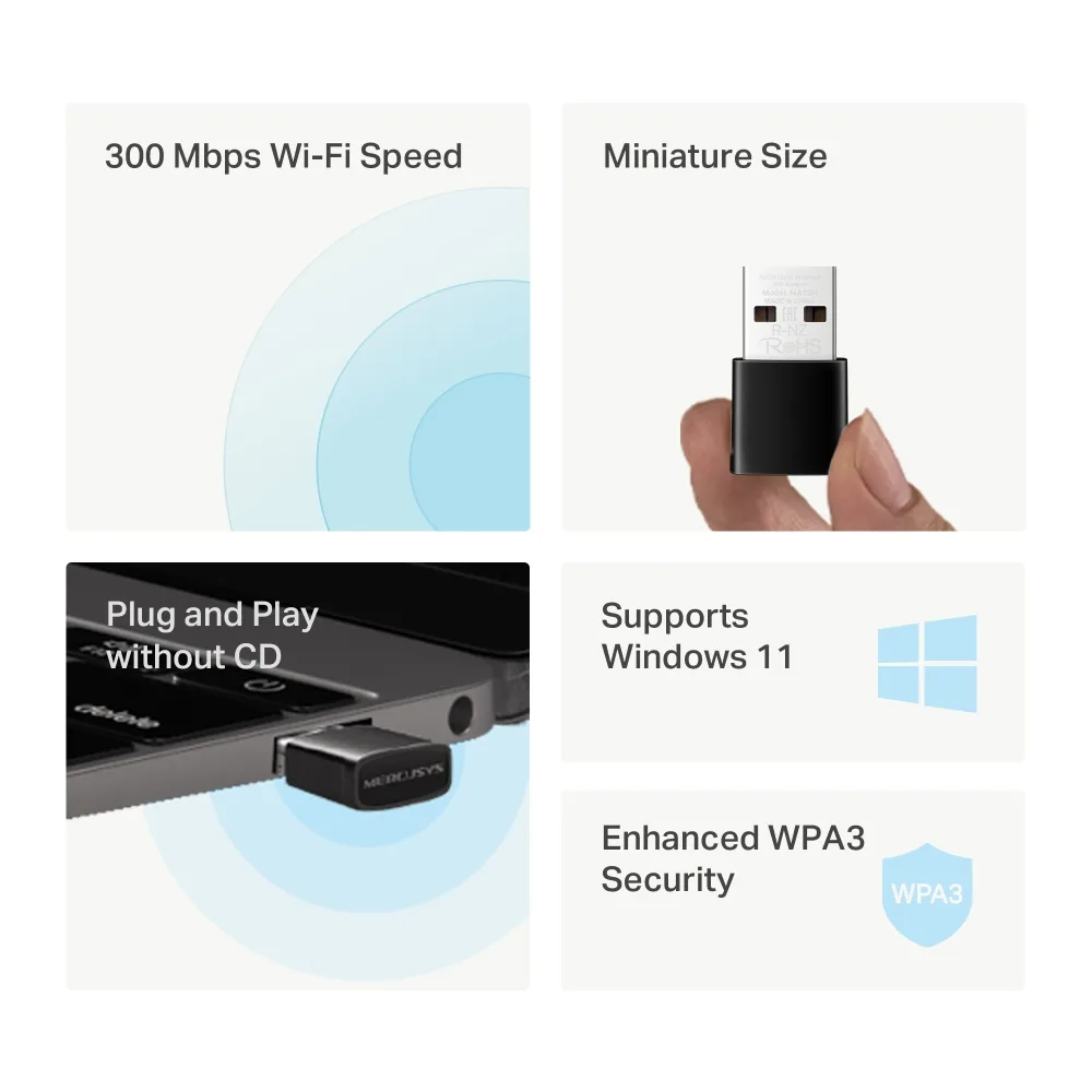 Placa WiFi USB Mercusys MA12N 300 Mbps Nano