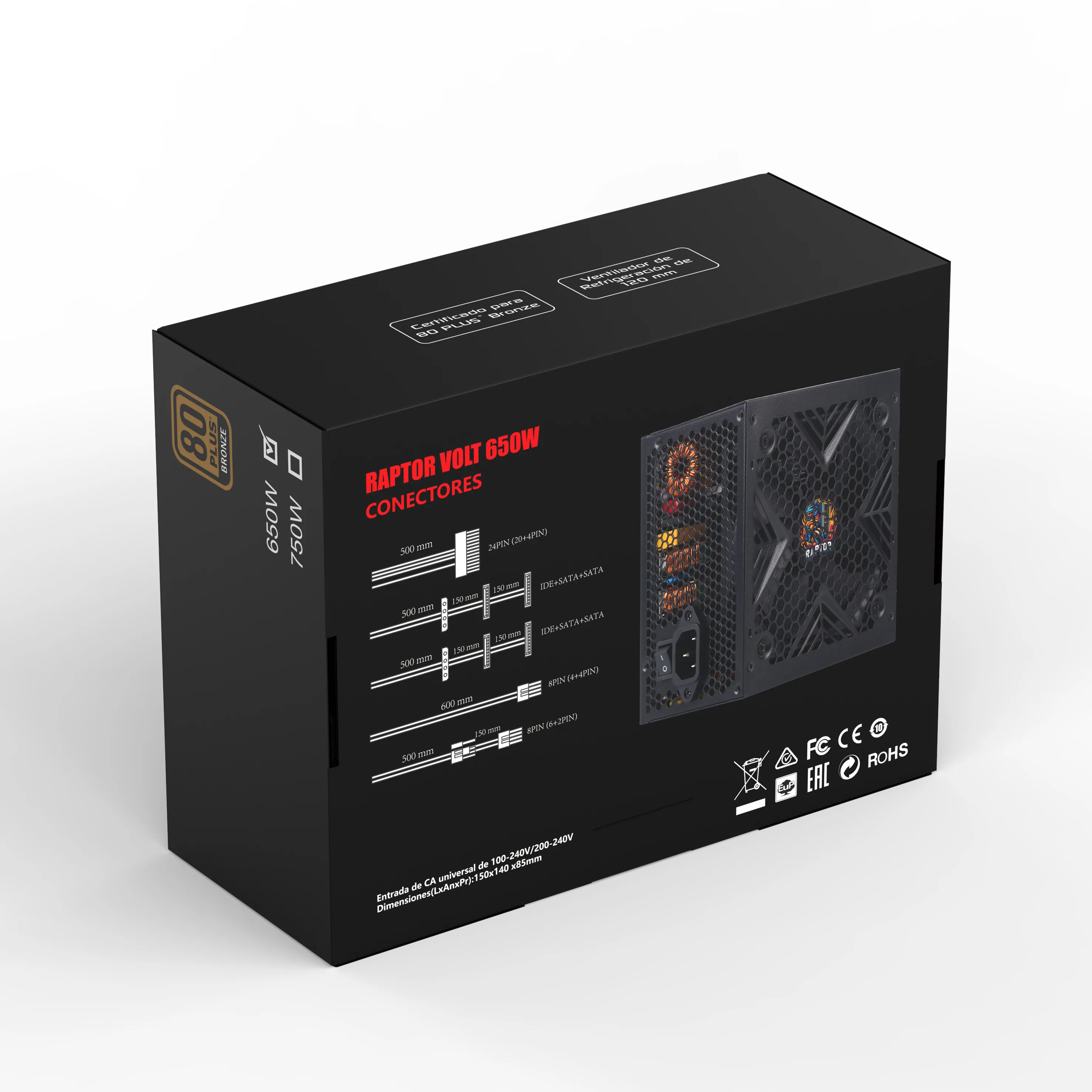 Fuente Raptor Volt 650W PFC Activo 80 plus Bronze