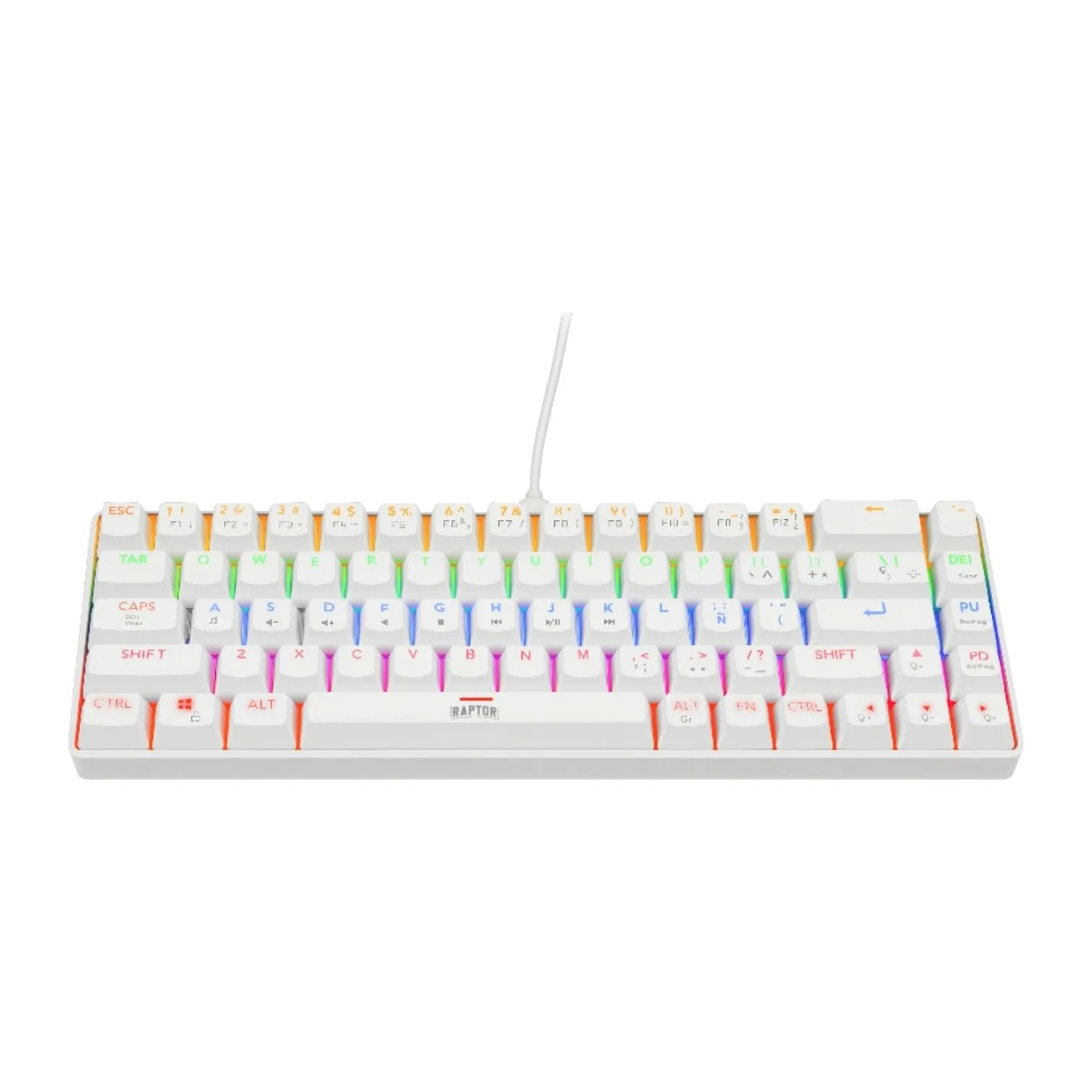 Teclado Raptor Fireclaw M68 Mecanico compacto Outemu Red RGB USB Blanco