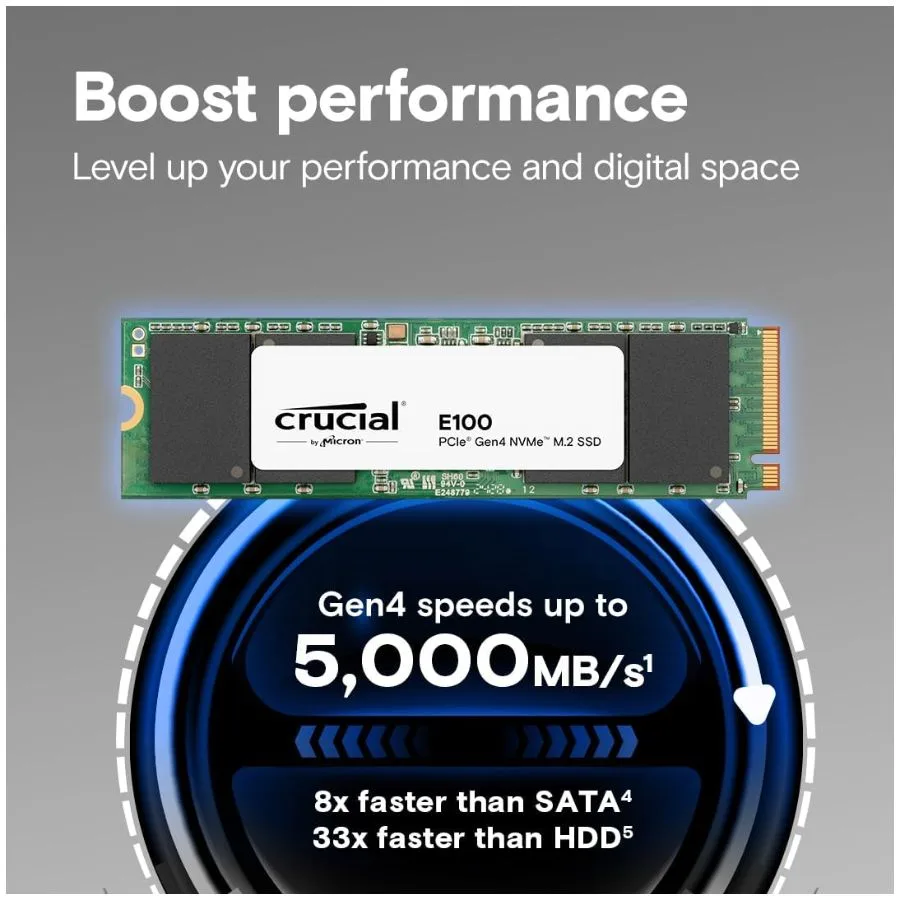 SSD 1 TB M2 NVME Crucial E100 5000 MBPS