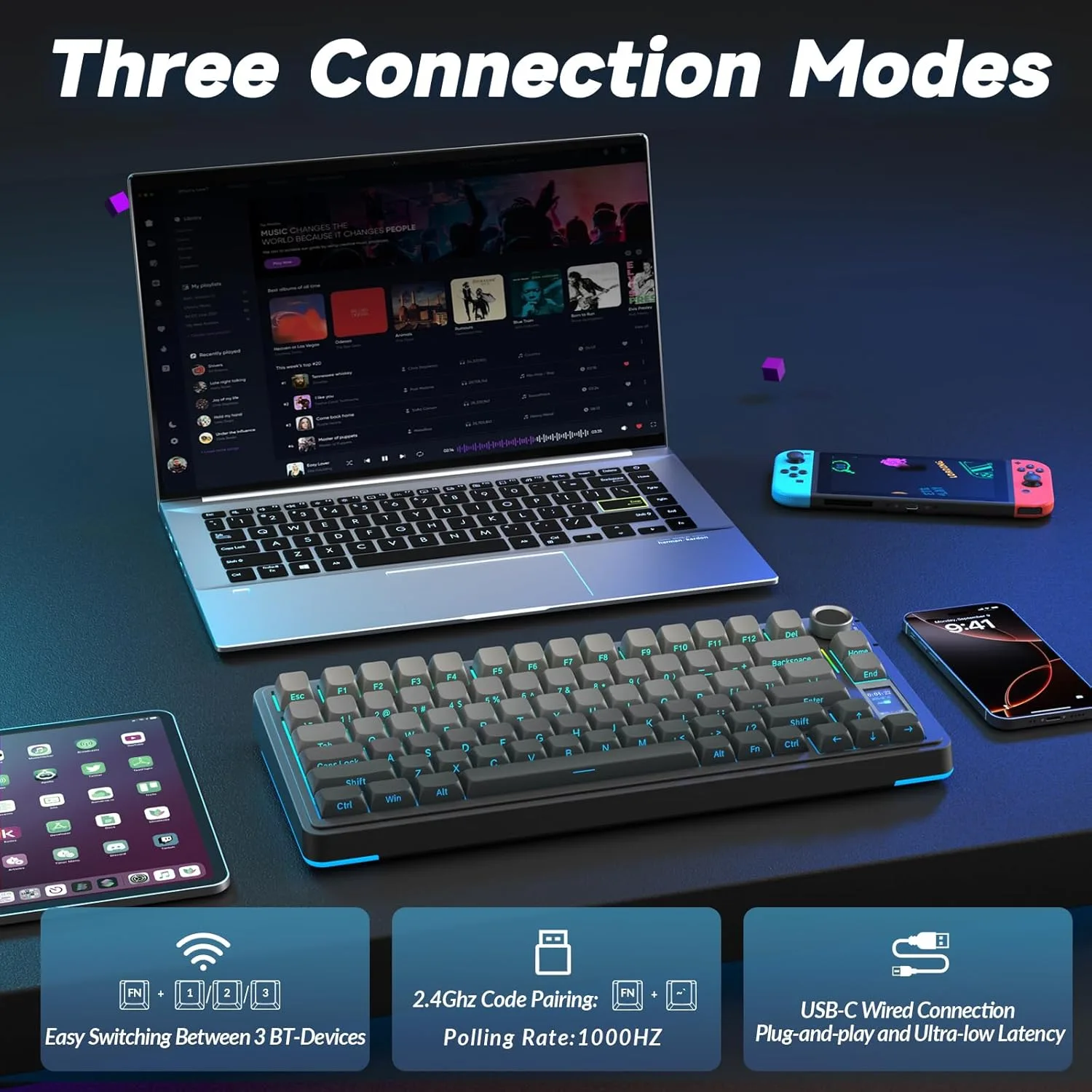 Periféricos Teclado Gamer Aula Wind S75 Pro Gradient Gray Sw Seiya Mecanico BT