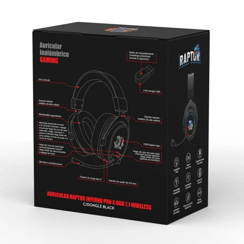 Auricular Gamer/PS4/PC Raptor Inferno Cableado X RGB Pro-USB-7.1