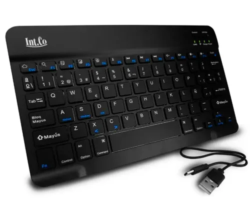 Teclado INT.CO   Bluetooth – Portable – Slim – Recargable -RDK-904-B  NEGRO BLANCO