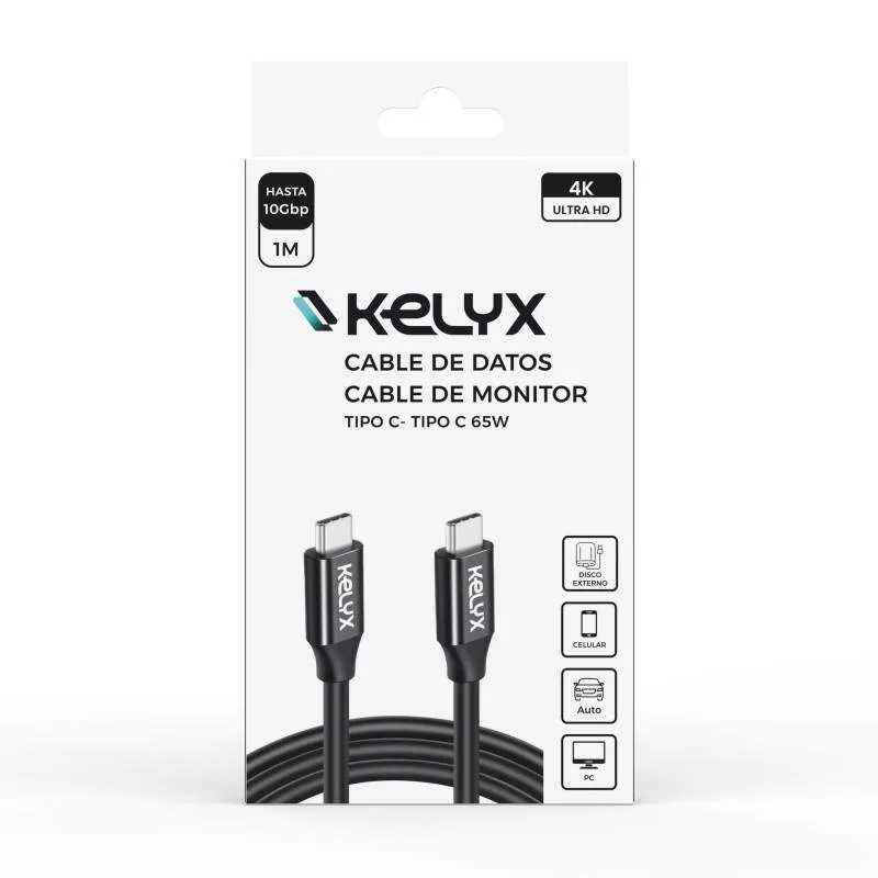 Cable Kelyx USB TIPO C a TIPO C 65W / 10Gbp - 4K ULTRA HD 1mt