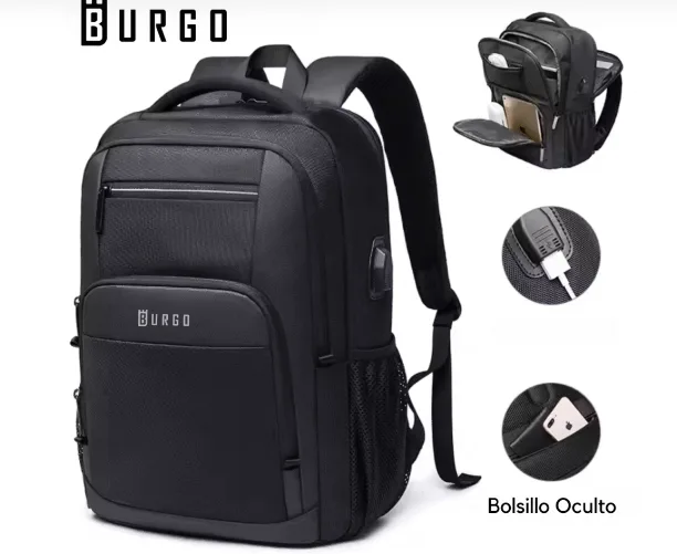 MOCHILA BURGO NOTEBOOK 22Lt  Napoles 1921 LISO  BOLSILLO ANTI ROBO