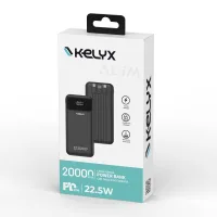 Power Bank Kelyx Slim 20000 mHa Type-C+USB+Lightning Fast Charge 22.5W Black