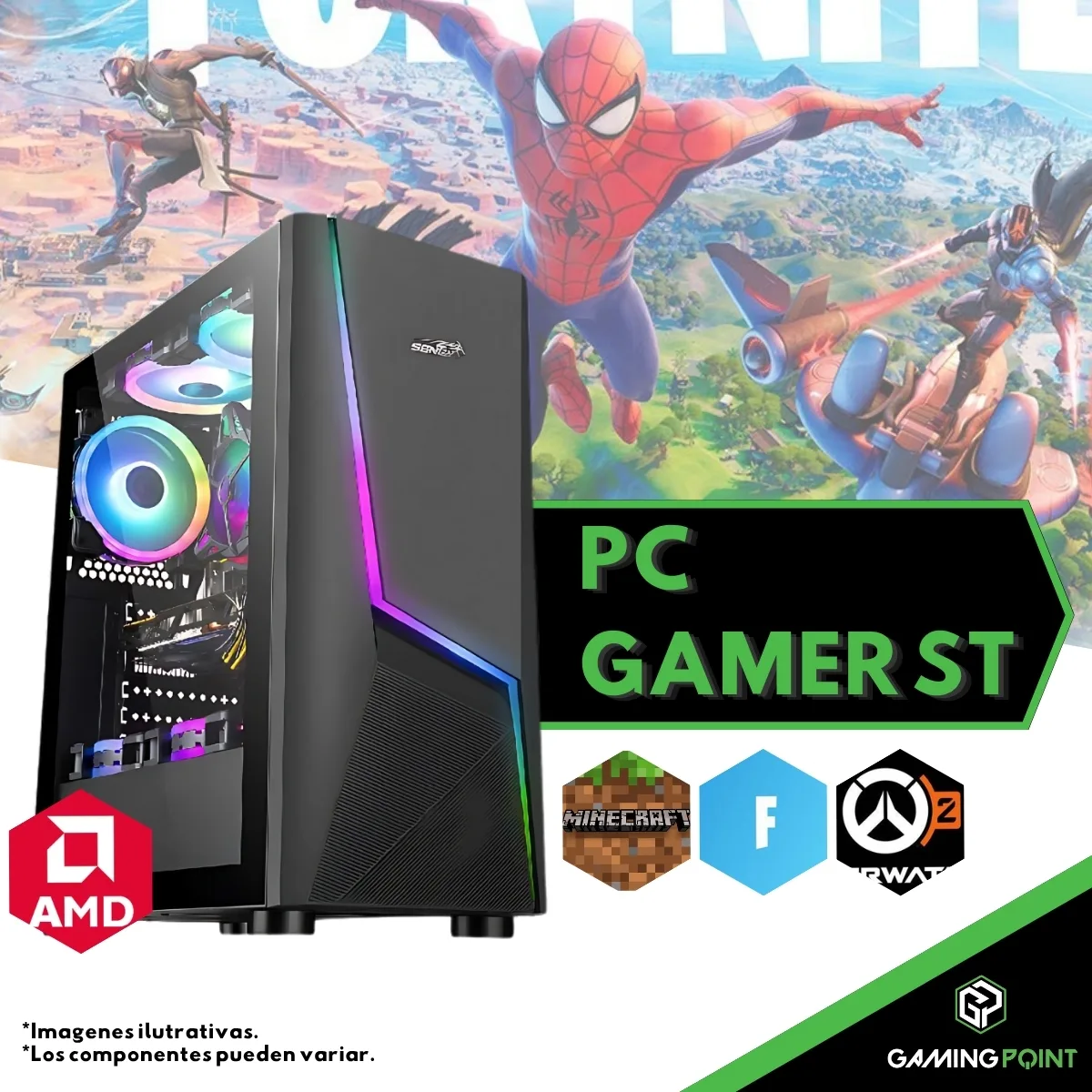 PC GAMER STARTER RYZEN 5 5600GT A520 16GB RAM M2 512 GABINETE KIT