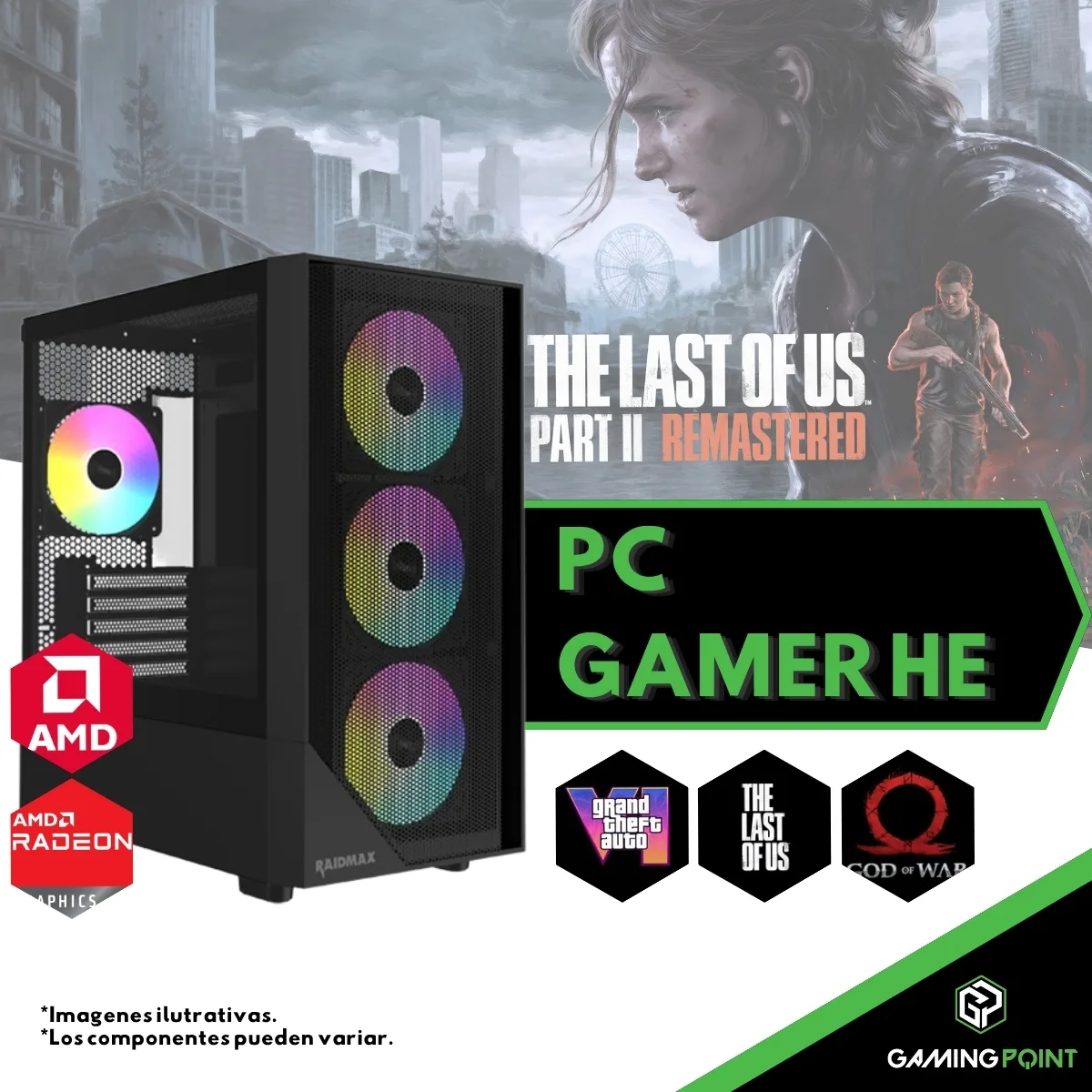 PC GAMER RYZEN 5 9600x B650 16gb ram rx 6600 m2 1tb 6000mb/s 650w Gabinete gamer 