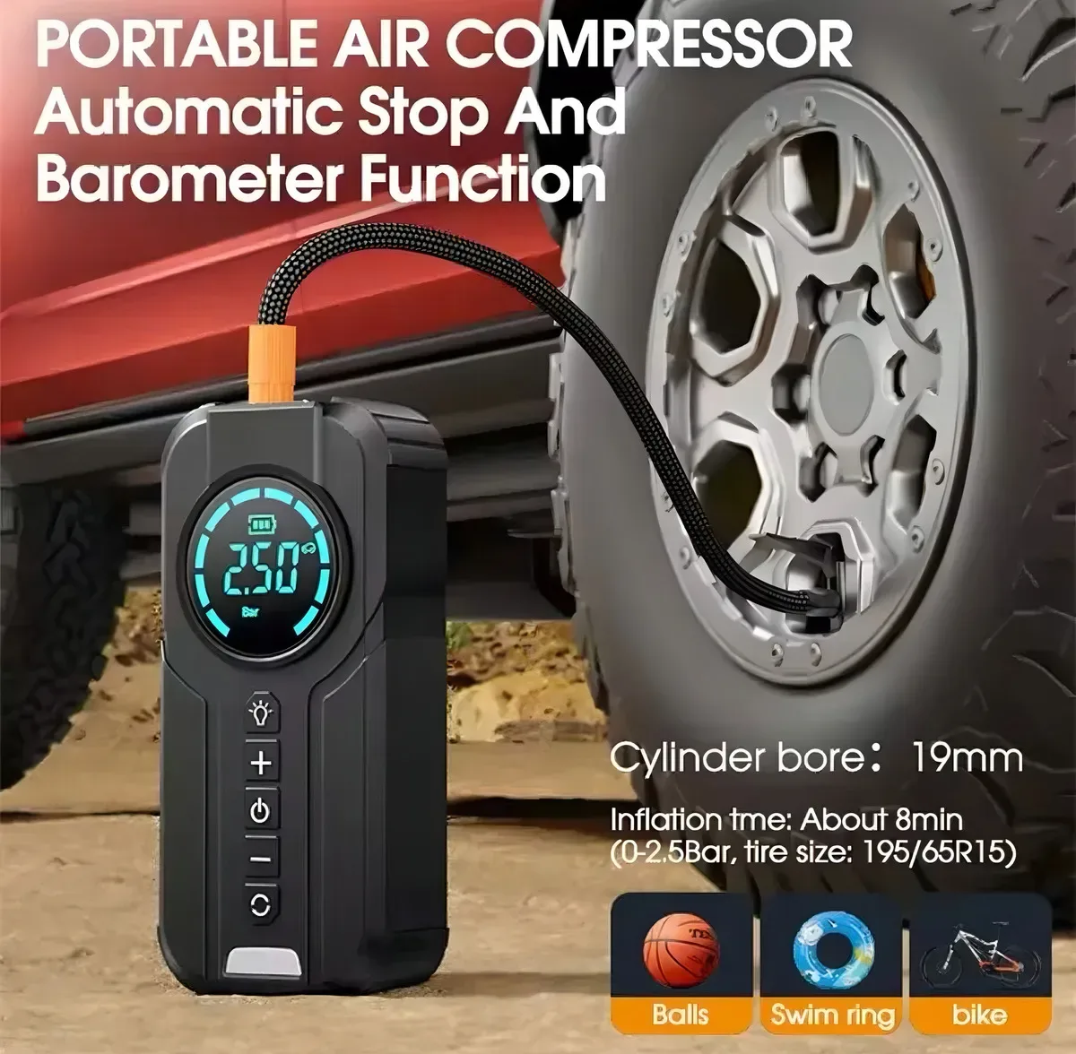 Arrancador De Bateria De Auto Portatil Con Inflador