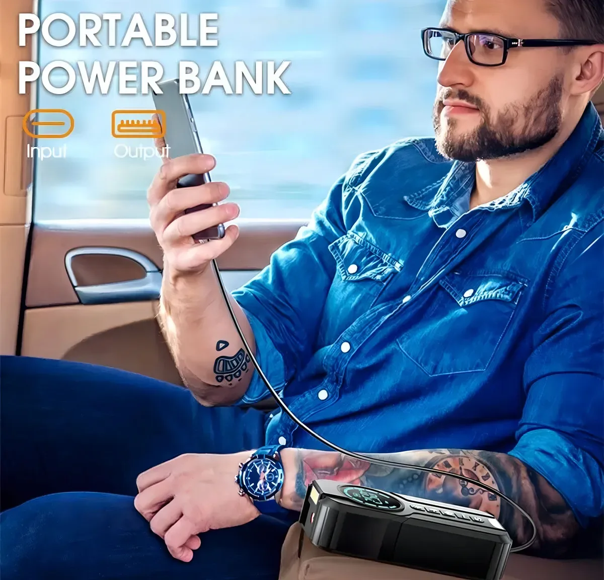 Arrancador De Bateria De Auto Portatil Con Inflador