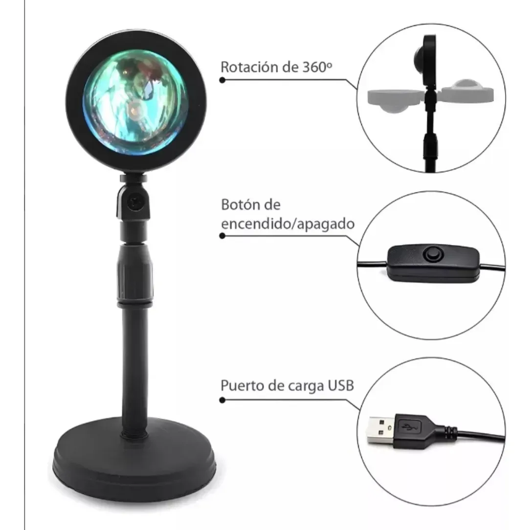 Lampara Velador Sunset Proyector Atardecer 16 Colores Control Usb Mesa