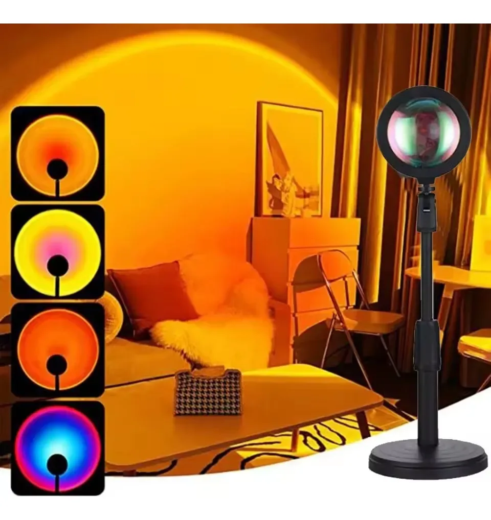 Lampara Velador Sunset Proyector Atardecer 16 Colores Control Usb Mesa