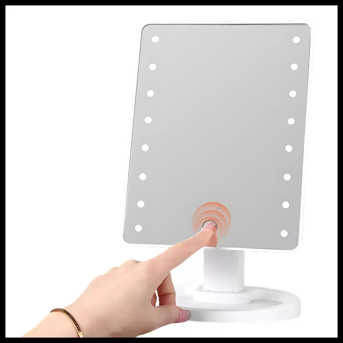 Espejo Maquillaje Led Frío Touch Giratorio Rectangular