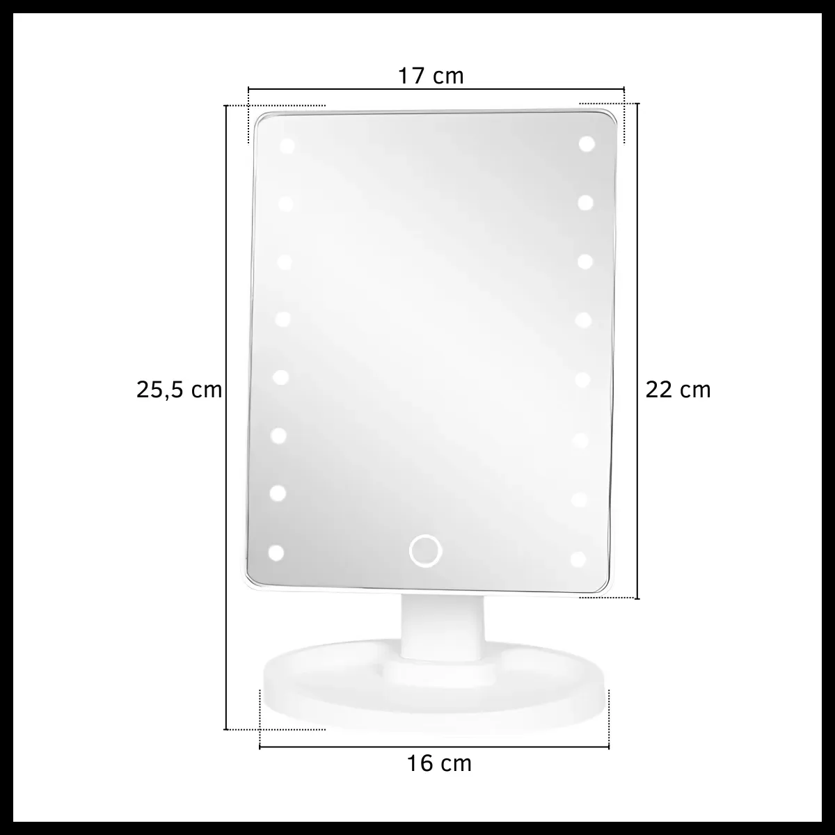 Espejo Maquillaje Led Frío Touch Giratorio Rectangular