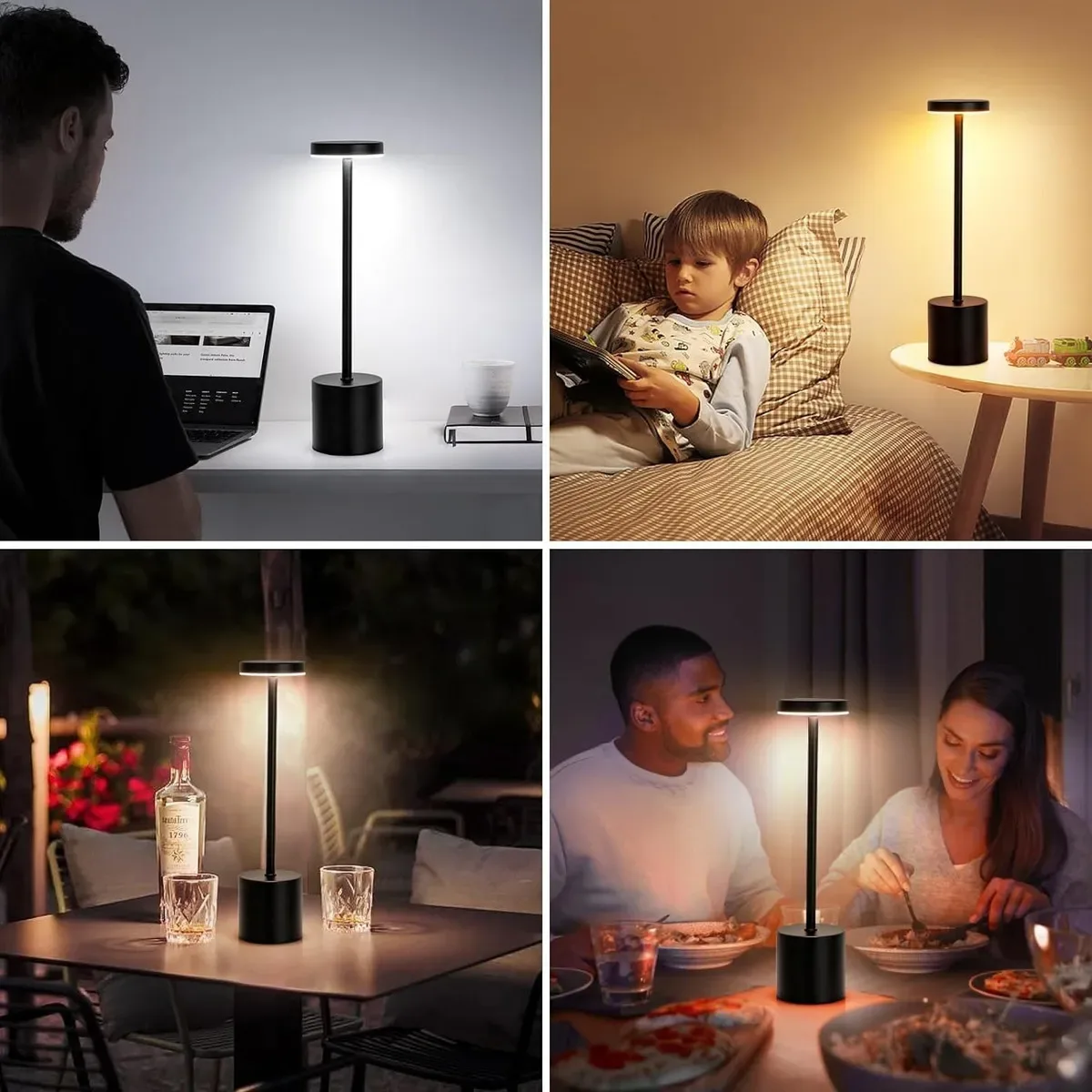 Lampara Velador Luz Moderna Metálica Touch Recargable Negro
