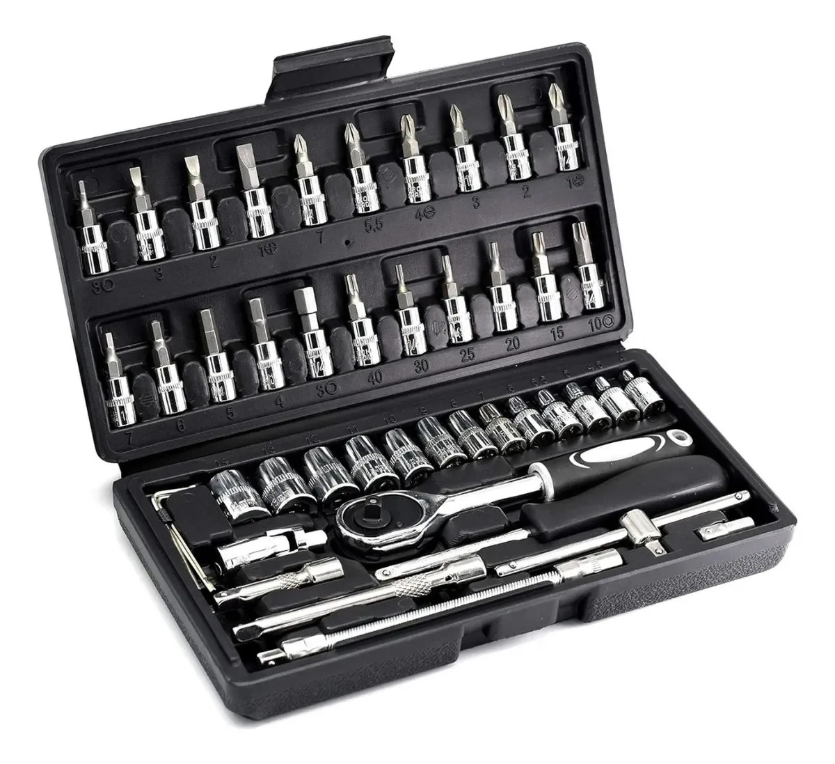 Set Caja Herramientas Juego Llave Tubo Kit 46 Piezas Estuche Color Negro