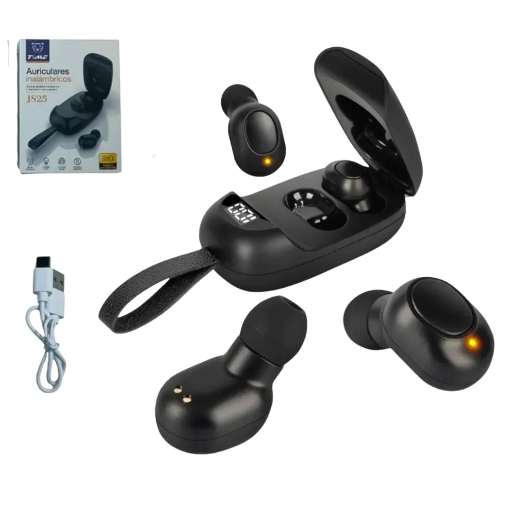 Auriculares Inalambricos Bluetooth In Ear Tws Led Microfono Sport Negros