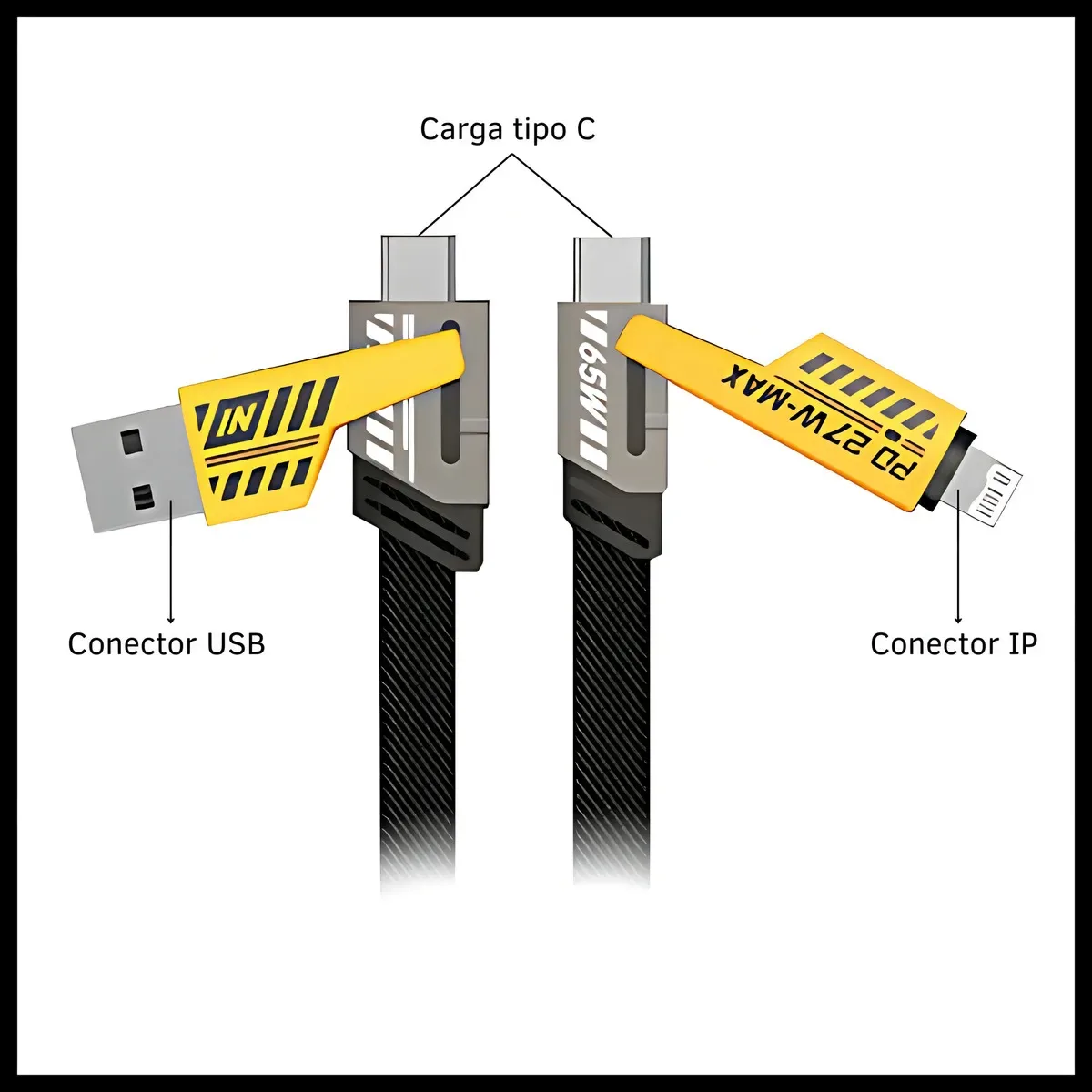 Cable USB Tipo C para Iphone Android 65w Usb A y C 4 en 1 tipo IP nylon carga rápida