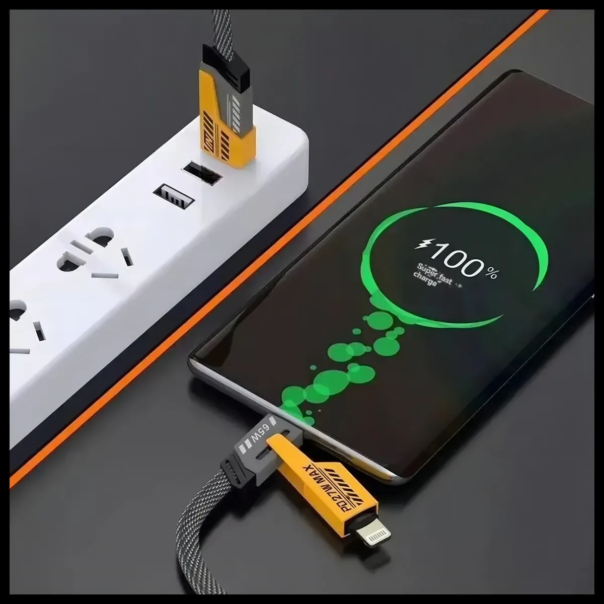 Cable USB Tipo C para Iphone Android 65w Usb A y C 4 en 1 tipo IP nylon carga rápida