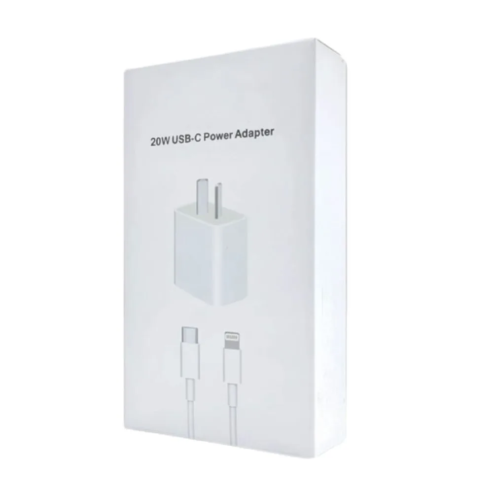 Cargador Rápido Power 20w Usb-c Para iPhone Pata Oblicua + Cable Carga Rápida Usb-c a Lightning De 1m (Generico)
