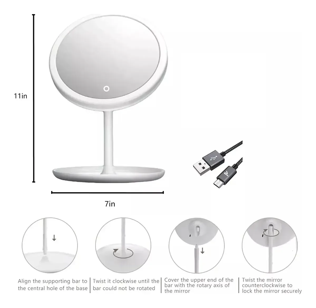 Espejo Para Maquillaje Con Luz Led Touch Inalambrico Usb