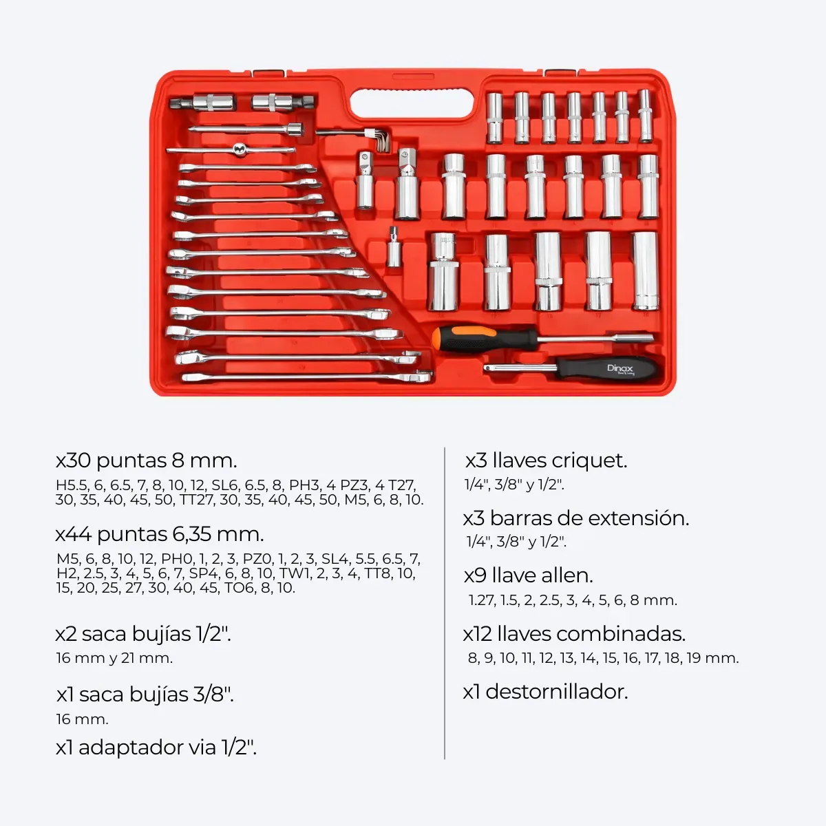 Juego Llaves Tubo 216 Piezas Cromo Antideslizante