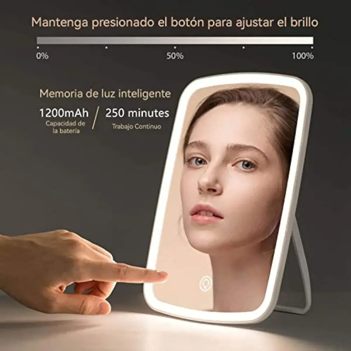 Espejo Para Maquillaje Con Luz Led Portatil Touch 3 Modos Usb