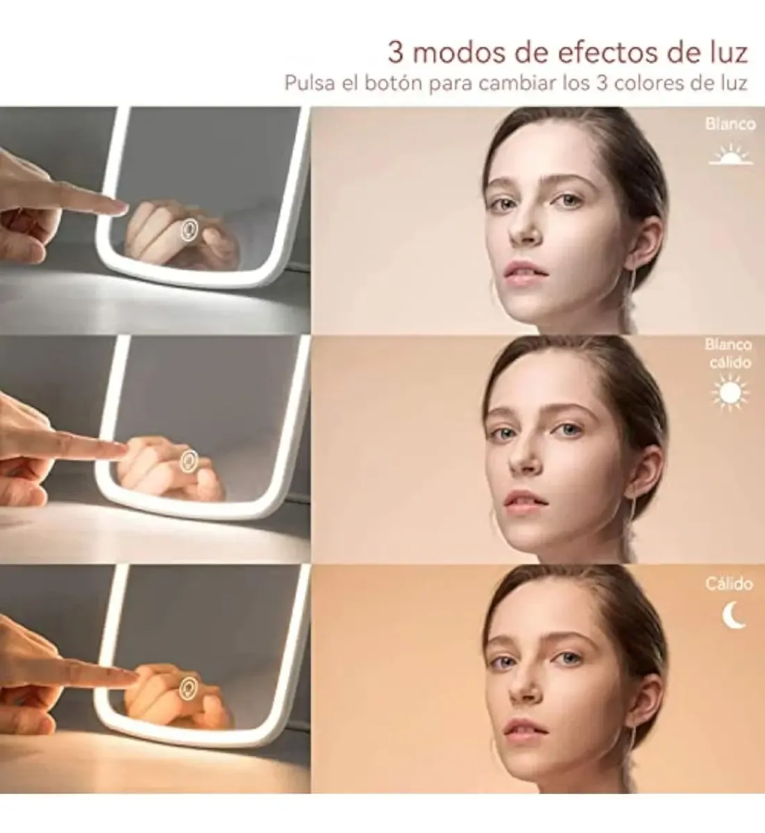Espejo Para Maquillaje Con Luz Led Portatil Touch 3 Modos Usb