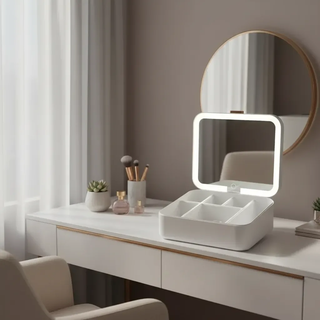 Organizador De Maquillaje Con Espejo Led Usb Portatil