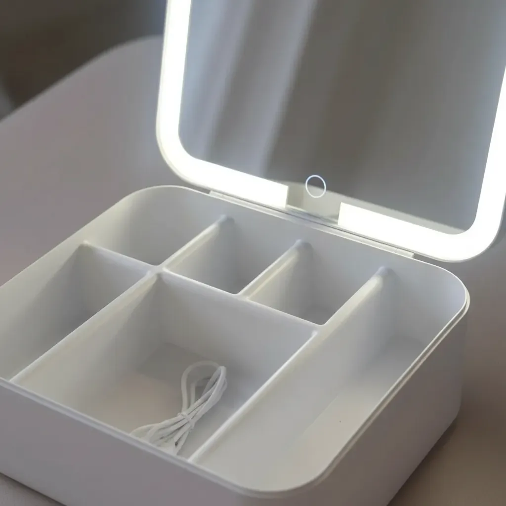 Organizador De Maquillaje Con Espejo Led Usb Portatil